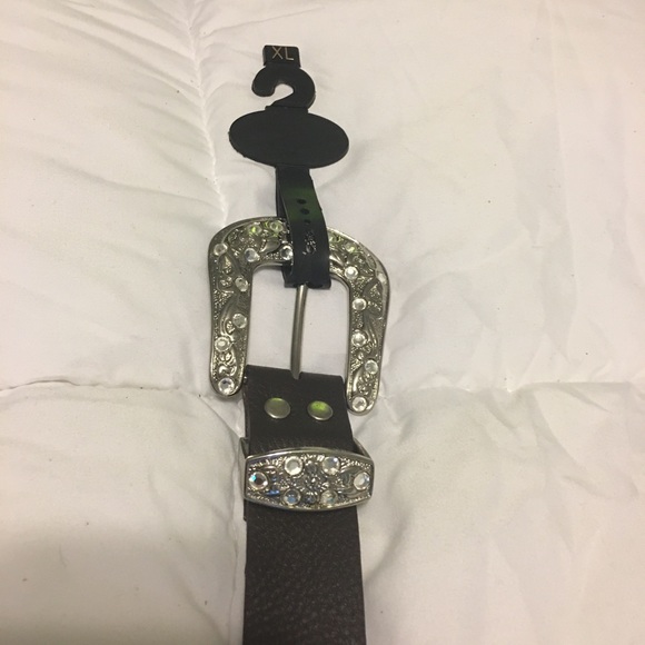 Rhinestone Black Leather Belt NWOT - Picture 3 of 6